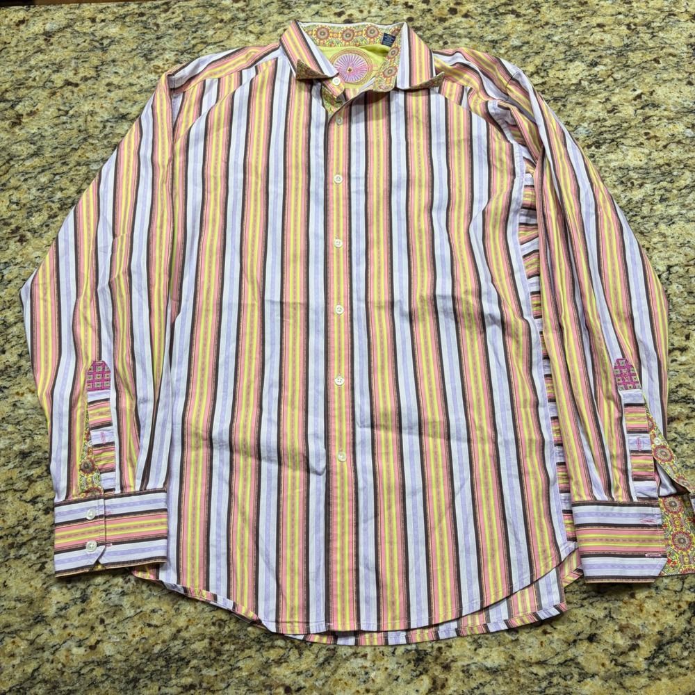 Robert Graham Mens XL Long Sleeve Striped Button Down Shirt Pink Purple Multi ws